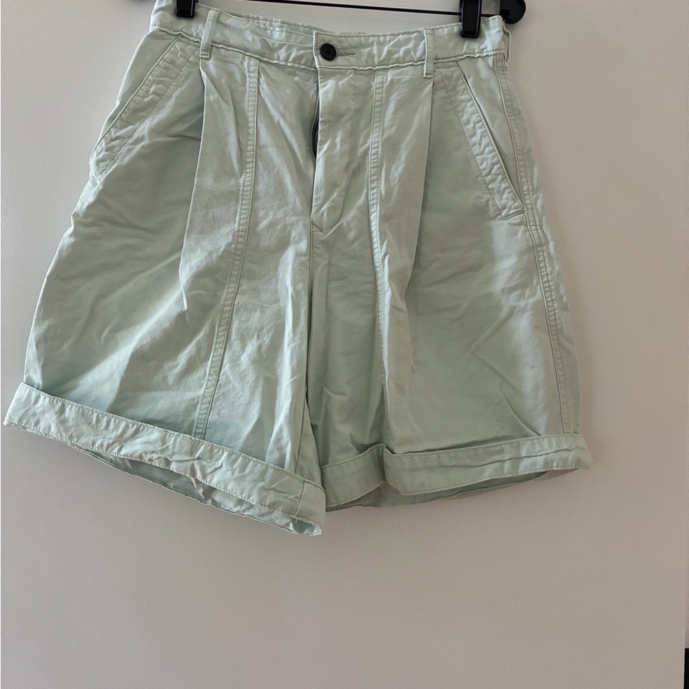 Everlane Mint Green High-Waist Pleated Bermudas